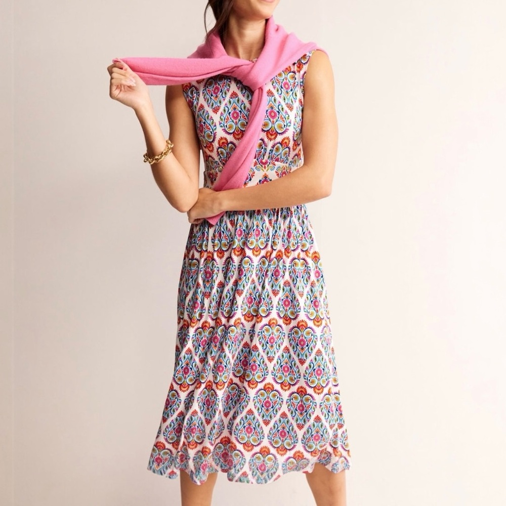 🌺 Boden Thea Sleeveless Midi Dress • Size 6P • Pink Paisley Flora Stamp Print